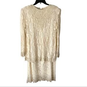 Brilliante By J.A. Vintage Pearl sequin Ivory Cream Lace Party Dress Large